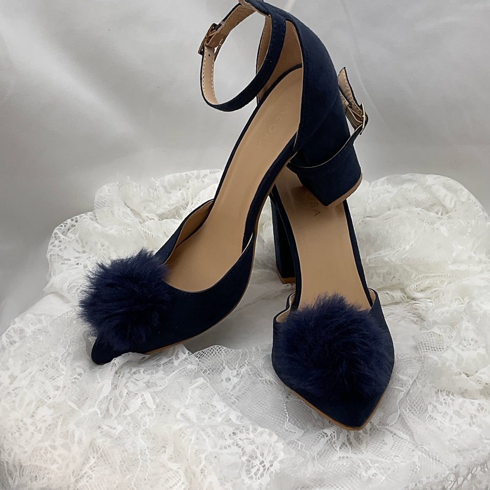 Zalore Women’s Sz6.5 Navy Blue Pointed-Toe Featuring Pom-Poms Women's Heels 0205 - Picture 13 of 15